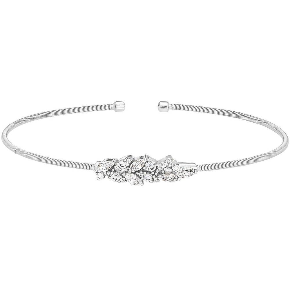 NEW BELLA CAVO rhodium cable cuff bracelet with simulated diamond leaf pattern i
